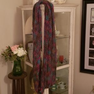 Purple and teal knit style infinity scarf